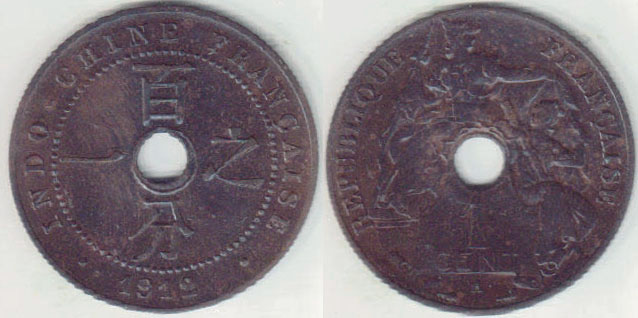 1912 A French Indo China 1 Centime A003047
